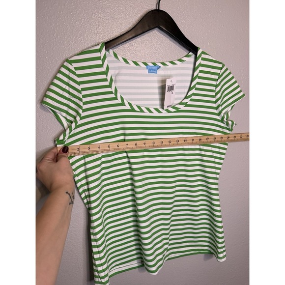 J McLaughlin Shirt Womens Size XL Green Stripe Tee Stretch Scoop Neck - Picture 5 of 6